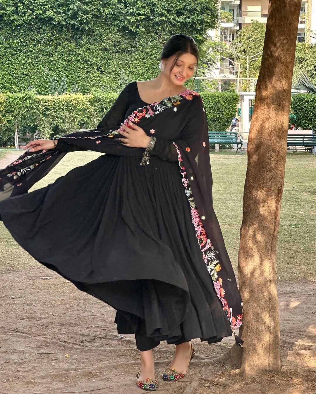 Khushi Verma in Black Colour Backless Anarkali Three Piece Suit