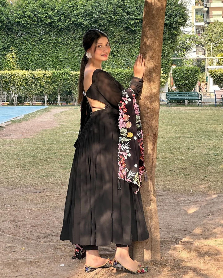 Khushi Verma in Black Colour Backless Anarkali Three Piece Suit
