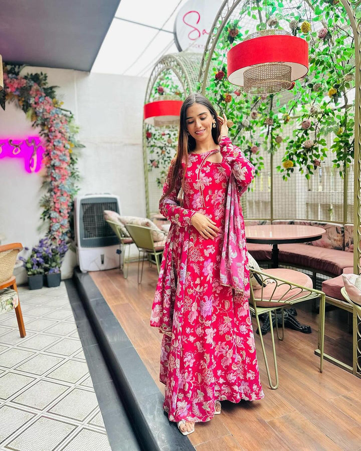 Venus Kaur in Maroon Colour Three Piece Anarkali Suit