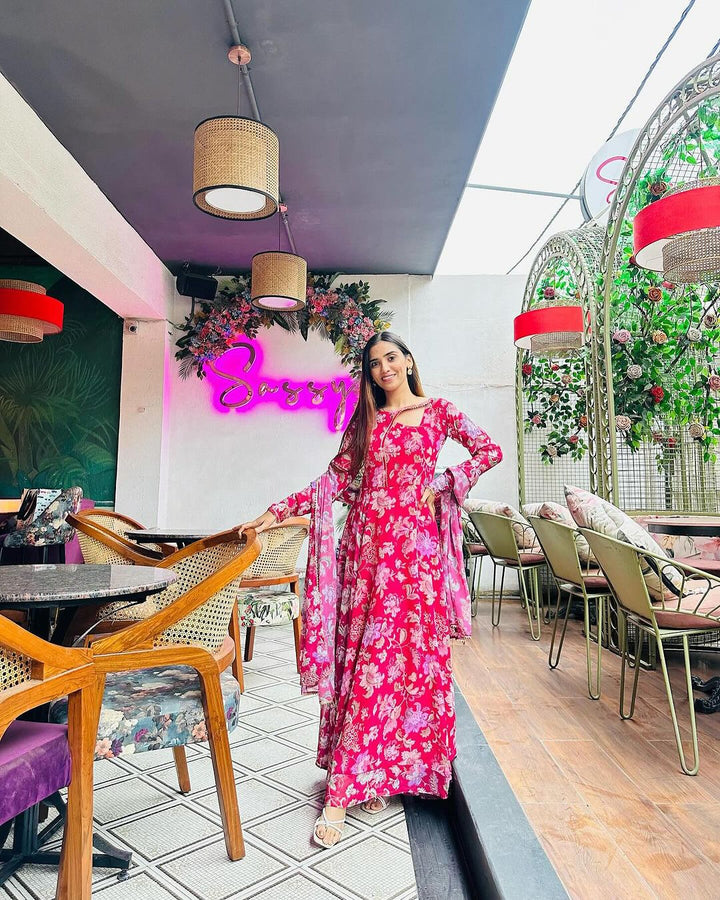 Venus Kaur in Maroon Colour Three Piece Anarkali Suit
