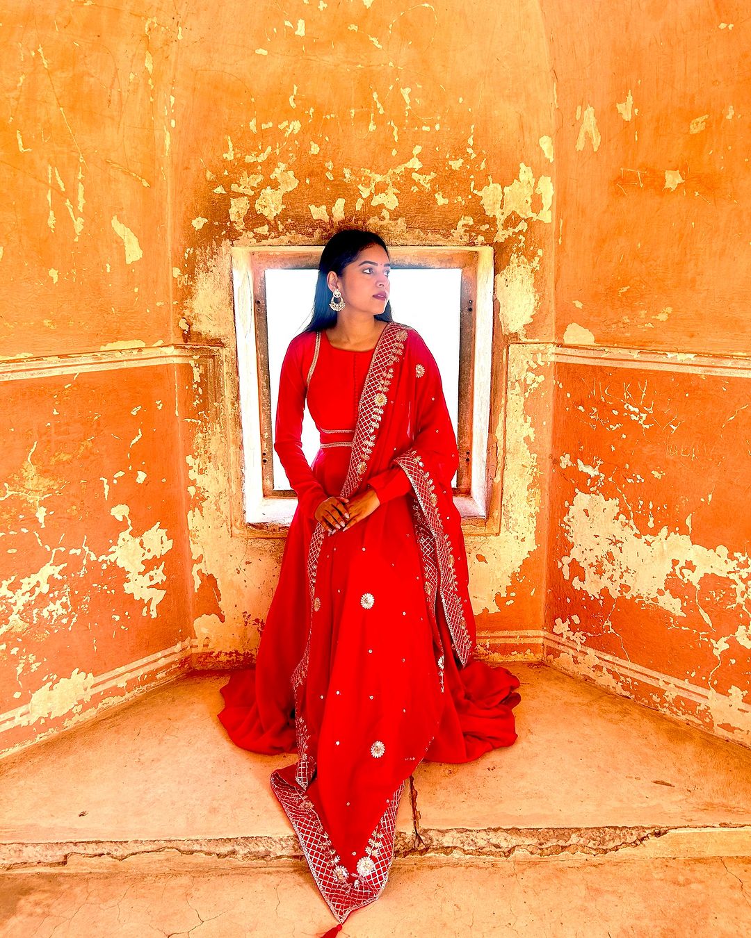 Arti Gupta in Our Rani Pink Embroidered Dupatta Anarkali Three Piece Suit