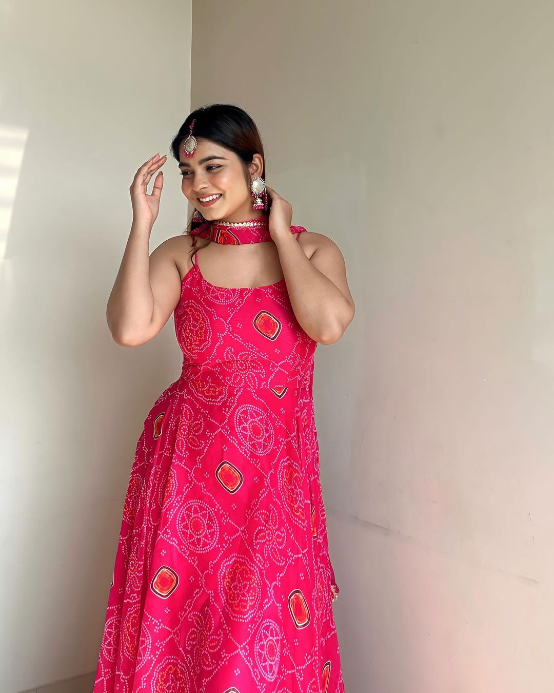 Kanak Mishra In Floral Pink Color Soft Chiffon Three Piece Anarkali Gown