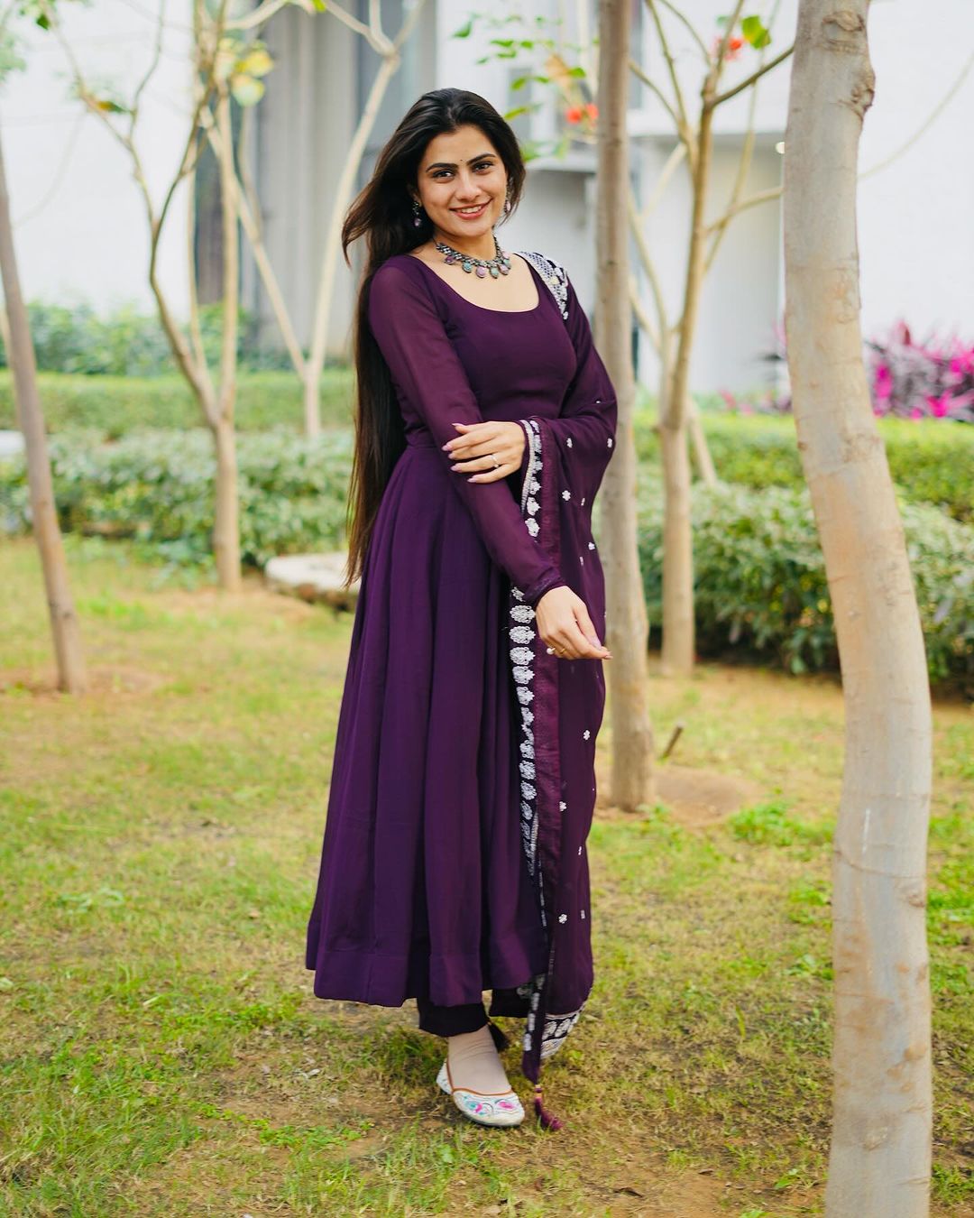 Diksha Mohanpawar Georgette Wine Purple Colour Three Piece Anarkali Suit