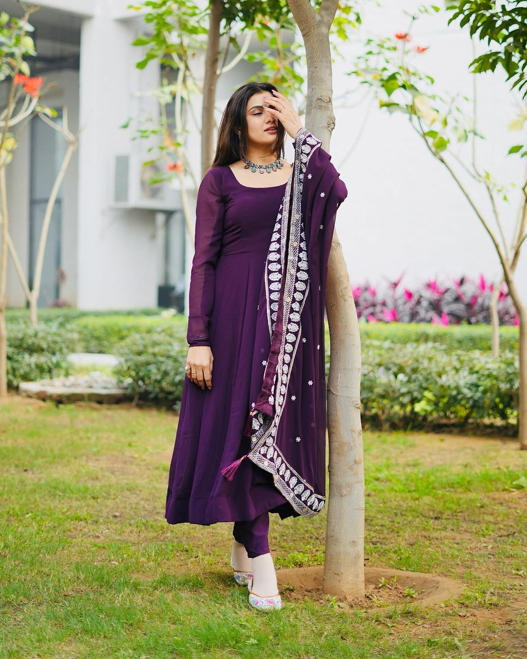 Diksha Mohanpawar Georgette Wine Purple Colour Three Piece Anarkali Suit