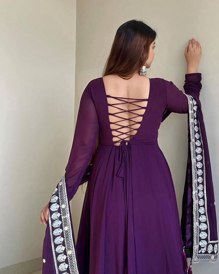 Kanak Mishra Wine Purple Color Three Piece Soft Georgette Anarkali  Suit