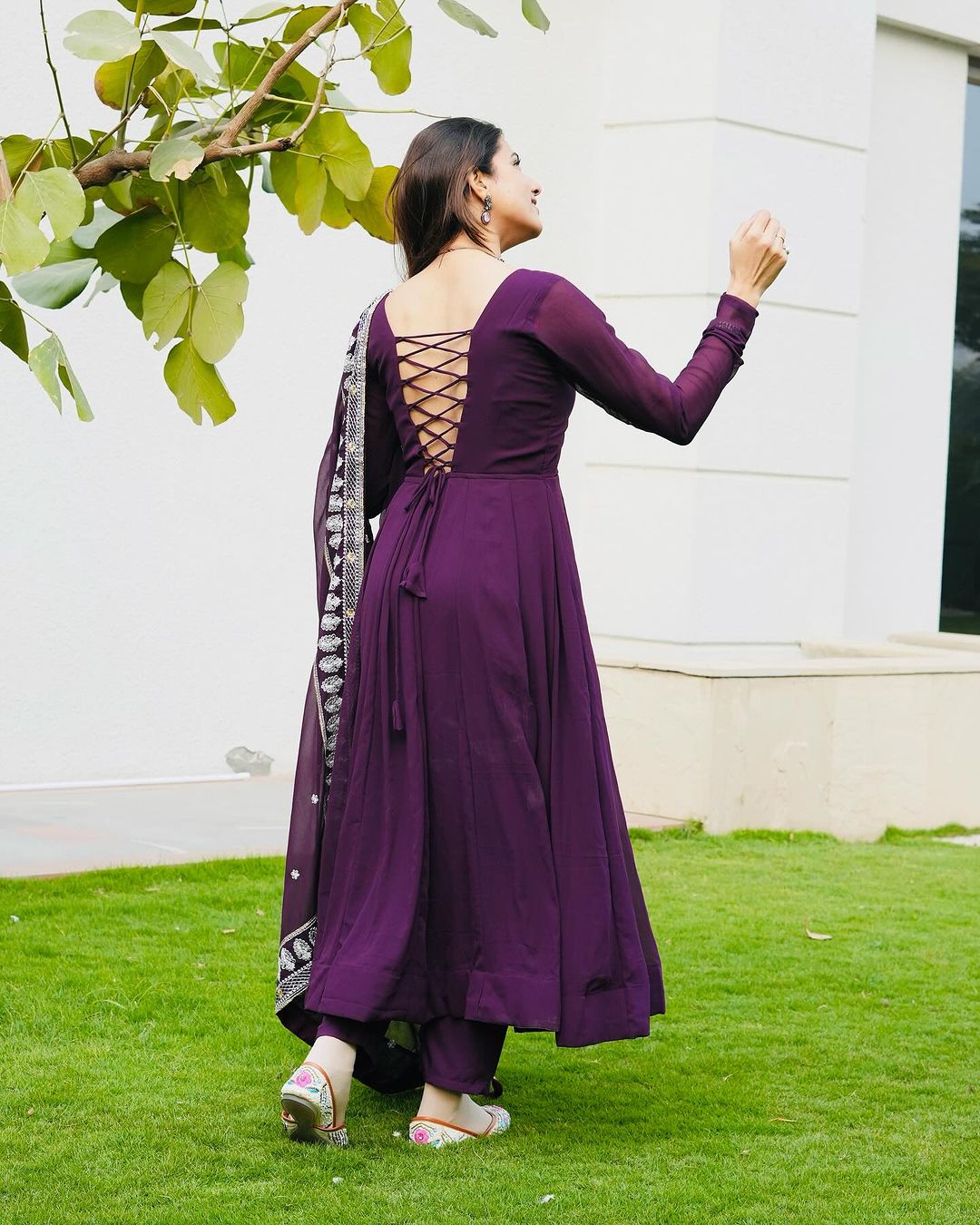 Diksha Mohanpawar Georgette Wine Purple Colour Three Piece Anarkali Suit