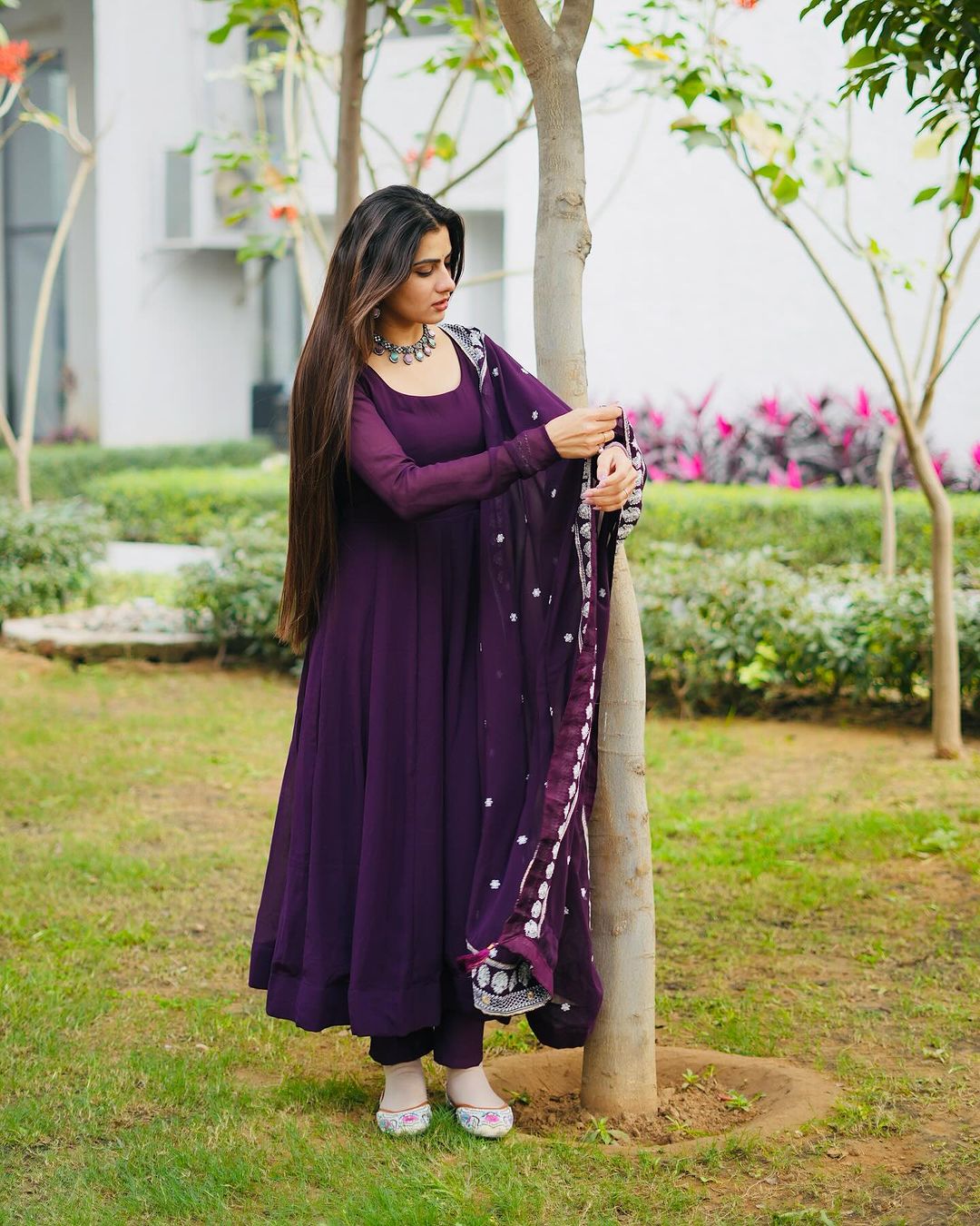 Diksha Mohanpawar Georgette Wine Purple Colour Three Piece Anarkali Suit