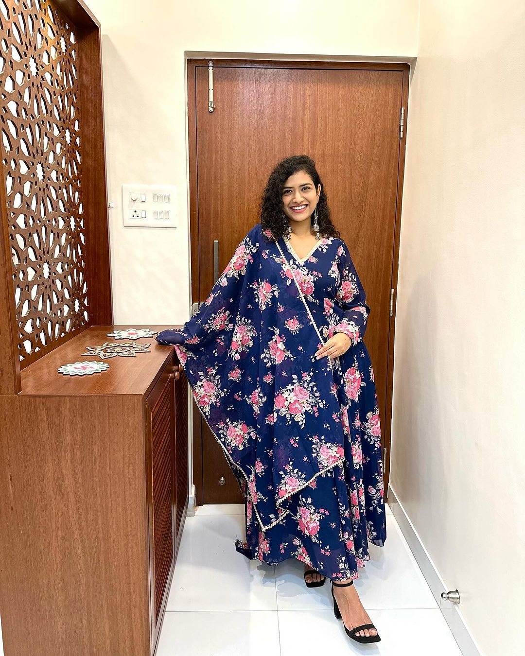 Devshree  Floral Navy Blue Color Pure Soft Georgette Anarkali Suit