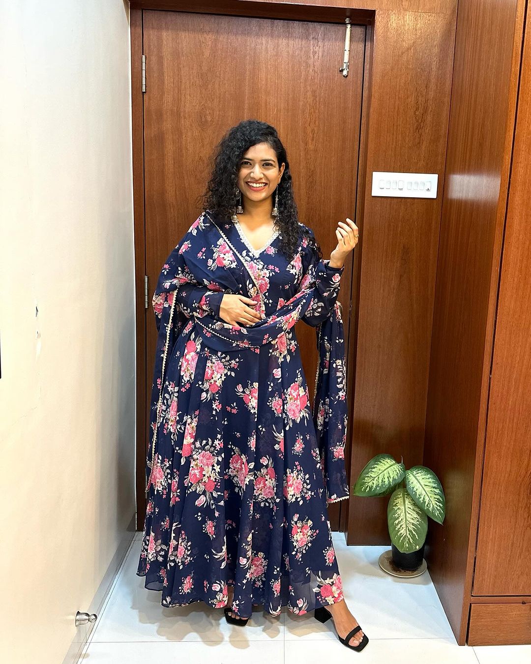 Devshree  Floral Navy Blue Color Pure Soft Georgette Anarkali Suit