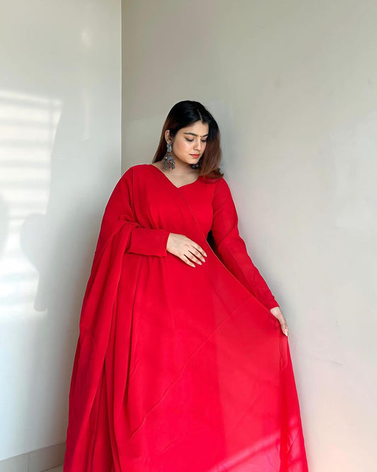 Kanak Mishra Red Colour Pure Soft Georgette Three Piece Anarkali Suit