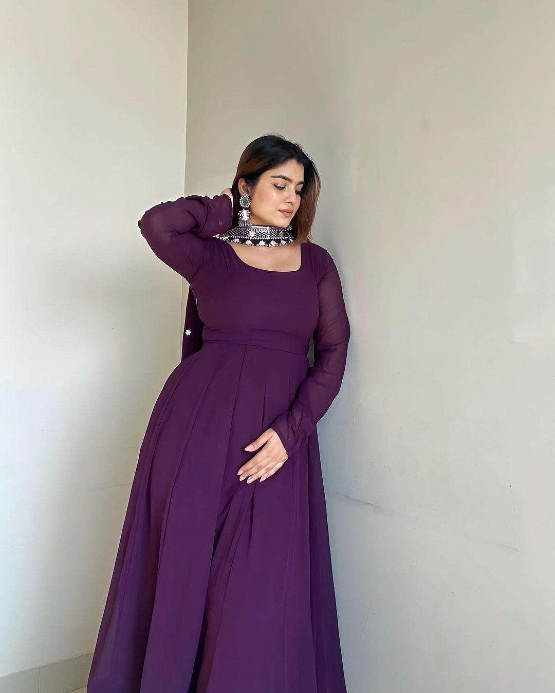 Kanak Mishra Wine Purple Color Three Piece Soft Georgette Anarkali  Suit