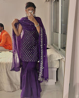 Mansi in Purple Color Sequence Work Soft Georgette Designer Three Piece Suit