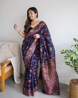 Navy Blue Colour Banarsi Soft Silk Saree
