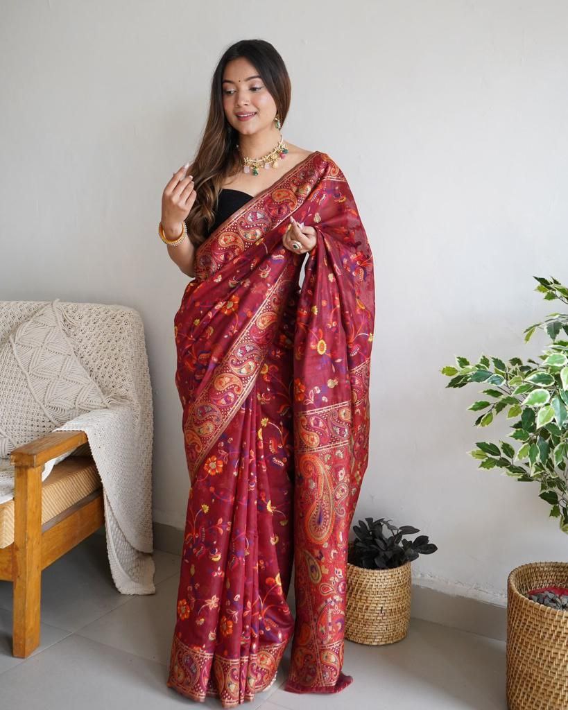 Maroon Colour Banarsi Soft Silk Saree