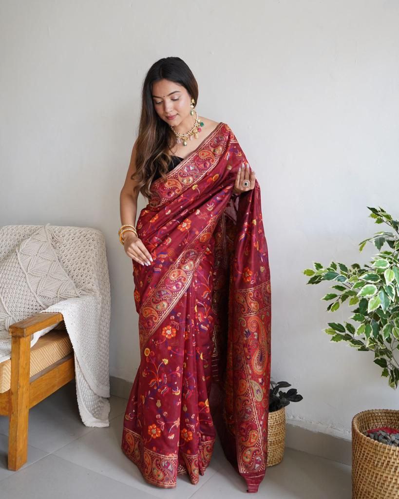 Maroon Colour Banarsi Soft Silk Saree