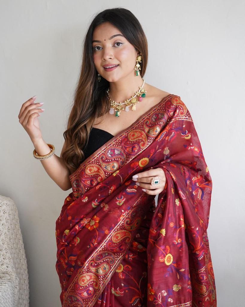 Maroon Colour Banarsi Soft Silk Saree