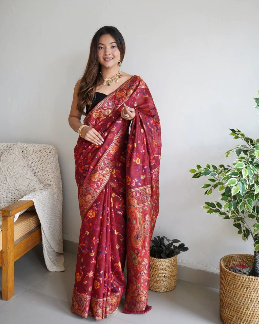 Maroon Colour Banarsi Soft Silk Saree