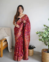Maroon Colour Banarsi Soft Silk Saree
